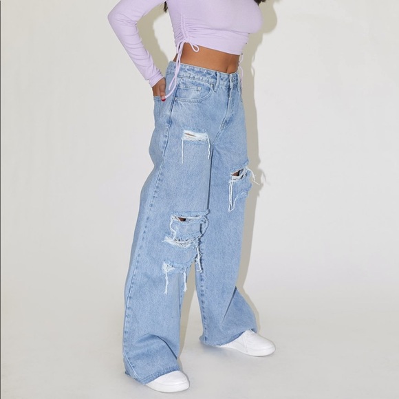 Princess Polly Denim - Princess Polly Zoey Oversized Ripped Denim Pants